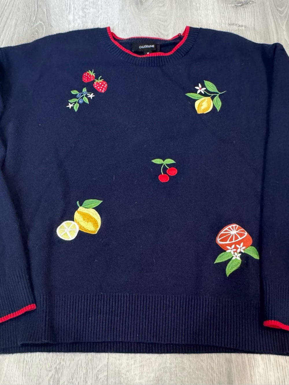 EUC Calligraphie | Navy l Fruit Embroidered Crewneck Sweater l Size M